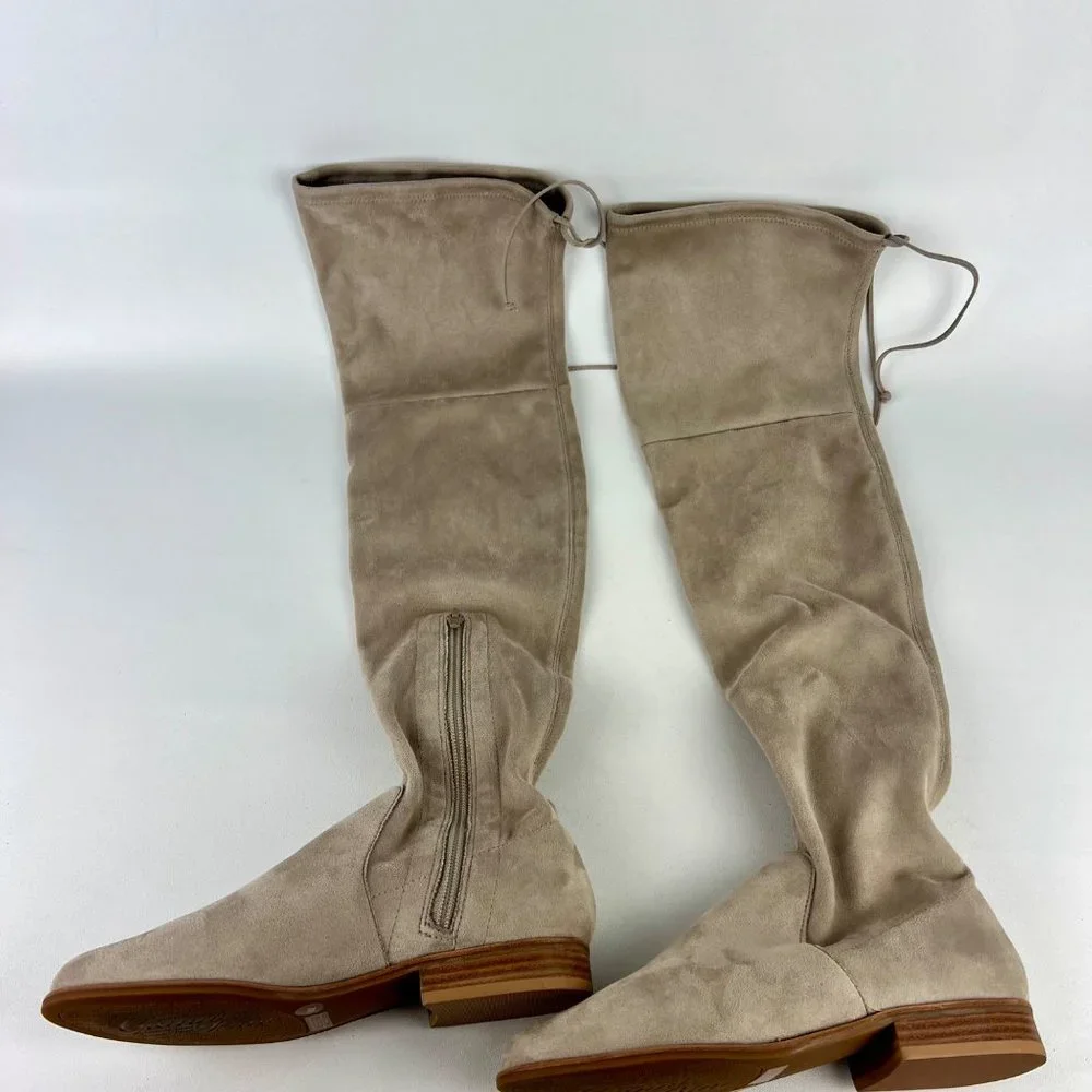 Gianni Bini Womens Fremaux Over the Knee Boots Taupe Tan Microsuede OTK size 6